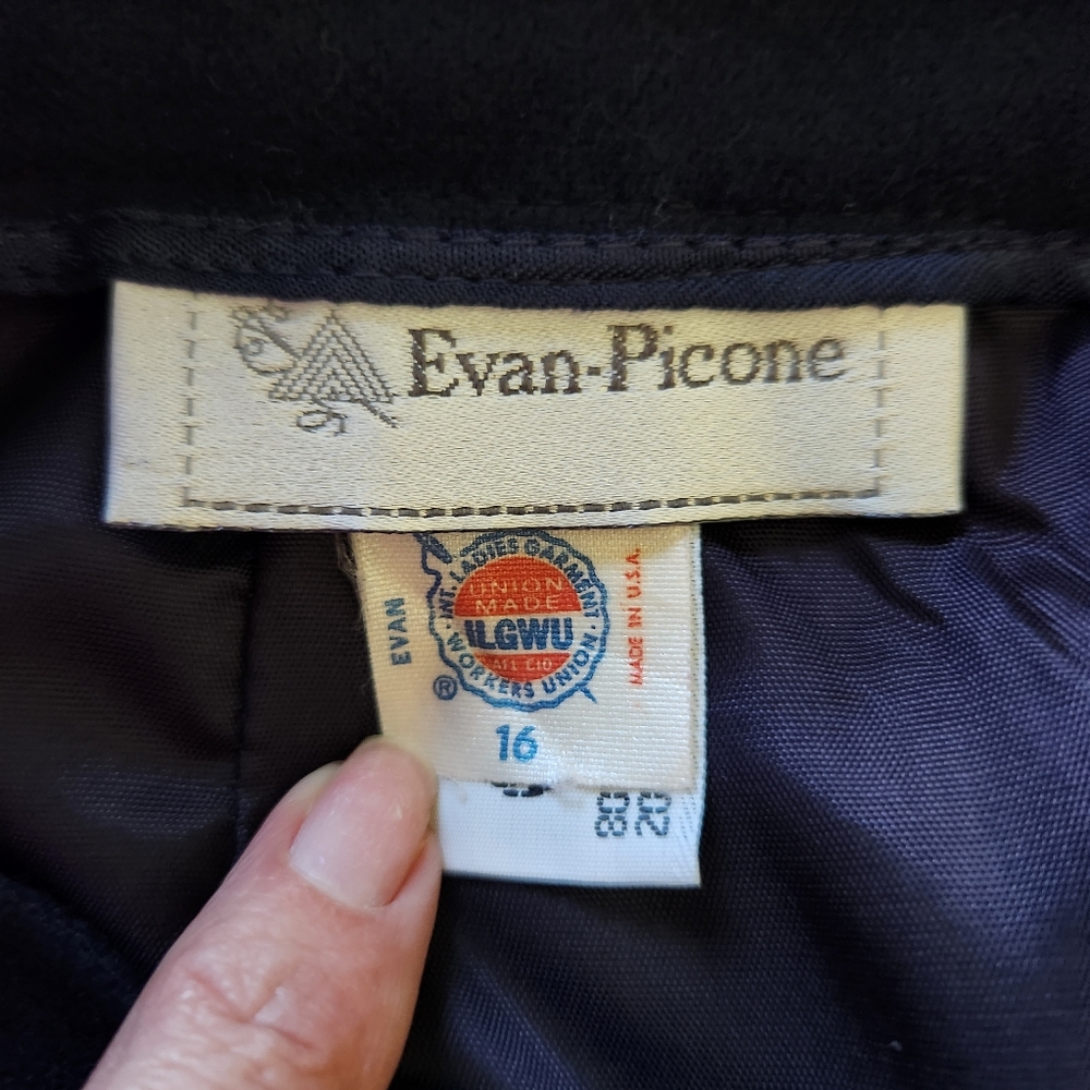 Vintage Evan-Picone ILGWU Navy Blue Wool Blend Pleated Skirt Made in USA Size 16 - Picture 6 of 8